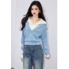 French Style Knit Sweater for Women Color-Blocking Stitched, Long Sleeve Casual Wear
