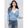 French Style Knit Sweater for Women Color-Blocking Stitched, Long Sleeve Casual Wear