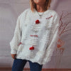 Handmade pearl Christmas themed sweater with three-dimensional decoration holiday sweater pullover