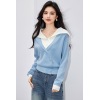 French Style Knit Sweater for Women Color-Blocking Stitched, Long Sleeve Casual Wear