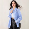 French Lazy Style Stripe Shirt Women Casual Loose Commute Vintage Style Unique Blouse