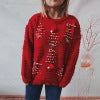 Handmade pearl Christmas themed sweater with three-dimensional decoration holiday sweater pullover